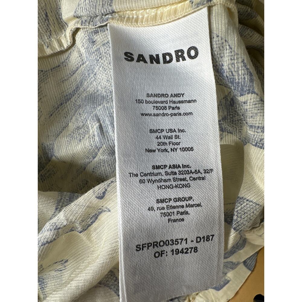 Sandro Josella Dress Linen Blend Floral Puff Sleeve Mini Ecru Blue FR 40 US 8 - Picture 7 of 10